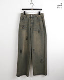 Fail Hip Lettering Washing Denim Long Wide Pants