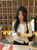 Cashier Button Off-Shoulder Unbalance Ribbon Knit