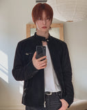 Ento Leather Knit Color Matching Rider Jacket