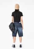 Grayish blue washed denim half pants