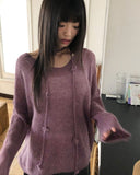 [Strap SET] Nose Flower Boat Neck Loose Fit Long Knit