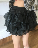 Ribu lace chiffon tiered skirt pants