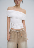 Silky Wrinkle Off-Shoulder Tee
