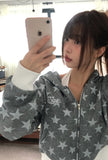Newzing Star Color Matching Crop Long Sleeve Hood Zip-Up