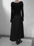 Frill Deep Round Neck Long Sleeve Tee