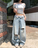 Coats Reverse Damage Wide Denim Pants