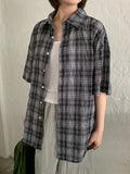 [unisex] Gotelli Linen Check Over Short Sleeve Shirt