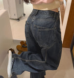 Two-Pocket Back Pocket Curved Cut Line Wide Denim Pants