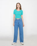 Drawing Smile Embroidery Crop Short Sleeve Knit