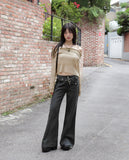 [Belt set] Syoti low rise cut pocket wide bootcut cotton pants