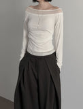 Ribbed Color Matching Layered Pintuck Boat Neck Tee
