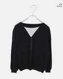 Er Button Layered V-Neck Long Sleeve Long Knit