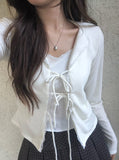 Delrin Ribbon Lace Layered Cardigan T-Shirt