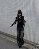 Robe black denim washing wide pants