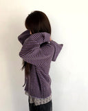 Seoan Stripe Two-Way Knit Hood Zip-Up