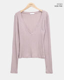 Lasom V-neck Slim Long Sleeve T-shirt