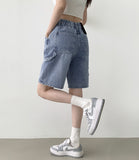 Carpenter Bermuda Knee Length Banding Denim Shorts