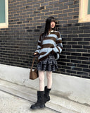 Keru stripe color matching collar knit