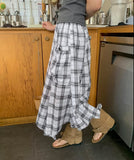 [BAONHAUS] Chemini Check Unbalance Long Skirt