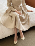 [PREMIUM] Piel Puff Collar Jacquard Long One Piece (Belt Set)