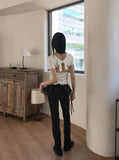 [With Cup] Luke Back Slit Ribbon Strap Short Sleeve T-shirt