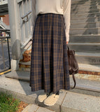 Rooming Check Wool Banding Pleated Long Skirt