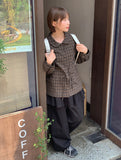 [BAONHAUS] Malbon Check Shirring Collar Blouse