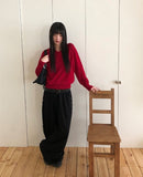 Shus Basic V-Neck Loose Fit Long Sleeve Knit