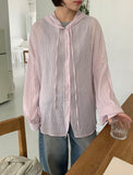 Binbuo Summer See-through Stripe Hood Shirt
