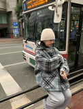 [unisex] Dotum hairy wool check duffel hood coat