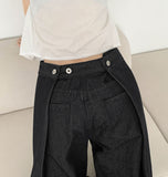 Raw back point button roll-up mega wide fit denim pants