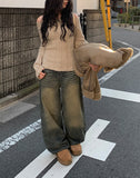 Lutz Vintage Washing Denim Wide Pants