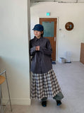 Celine Pintuck Cotton Check Banding Long Skirt