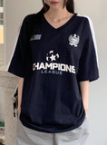 Leaguer Uniform Coloring Scheme Sporty V-neck Boxy Short Sleeve T-shirt