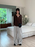 Toot lace layered button ribbed long sleeve knit