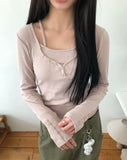 [Fake Layered/Peach Fuzz] Burnin Layered Button T-Shirt