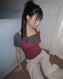 Dender Button Halter Short Sleeve T-shirt