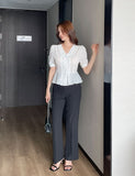 Betty V-neck Embossed Wrinkle Peplum Blouse