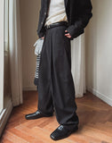 Sloped Wool One-Tuck Wide Slacks