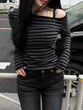 [MADE] One-Shoulder Open Stripe Tee