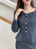 Kelberin Tweed Heart Neck Puff Short Jacket