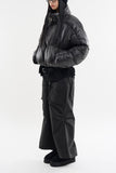 Piping shirring high-neck short padded jumper