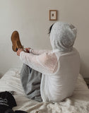 Layered see-through knit hoodie
