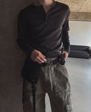Deli Muscle Fit Henley Neck Long Sleeve T-Shirt