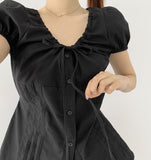 Balloon Soft Fit Ribbon Strap Short Sleeve Blouse