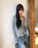 BL Button Point Ribbed Slim Cardigan