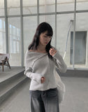 Vida button open neck ribbed knit