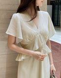 Seine V-neck Peplum Flare Chiffon One Piece