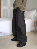 Dilkin Pintuck Raw Edge Denim Banding Long Wide Pants
