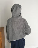 Chalk thick wool avant fit bokashi cable hood knit zip-up